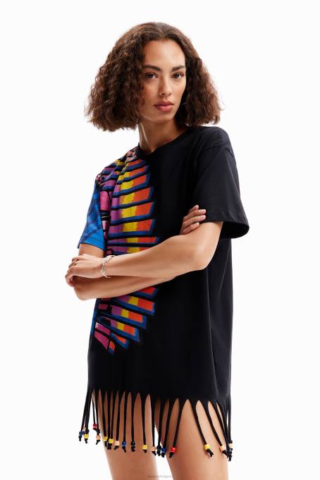 Desigual облекло Жени oversize тропическа тениска с мъниста V0BL908